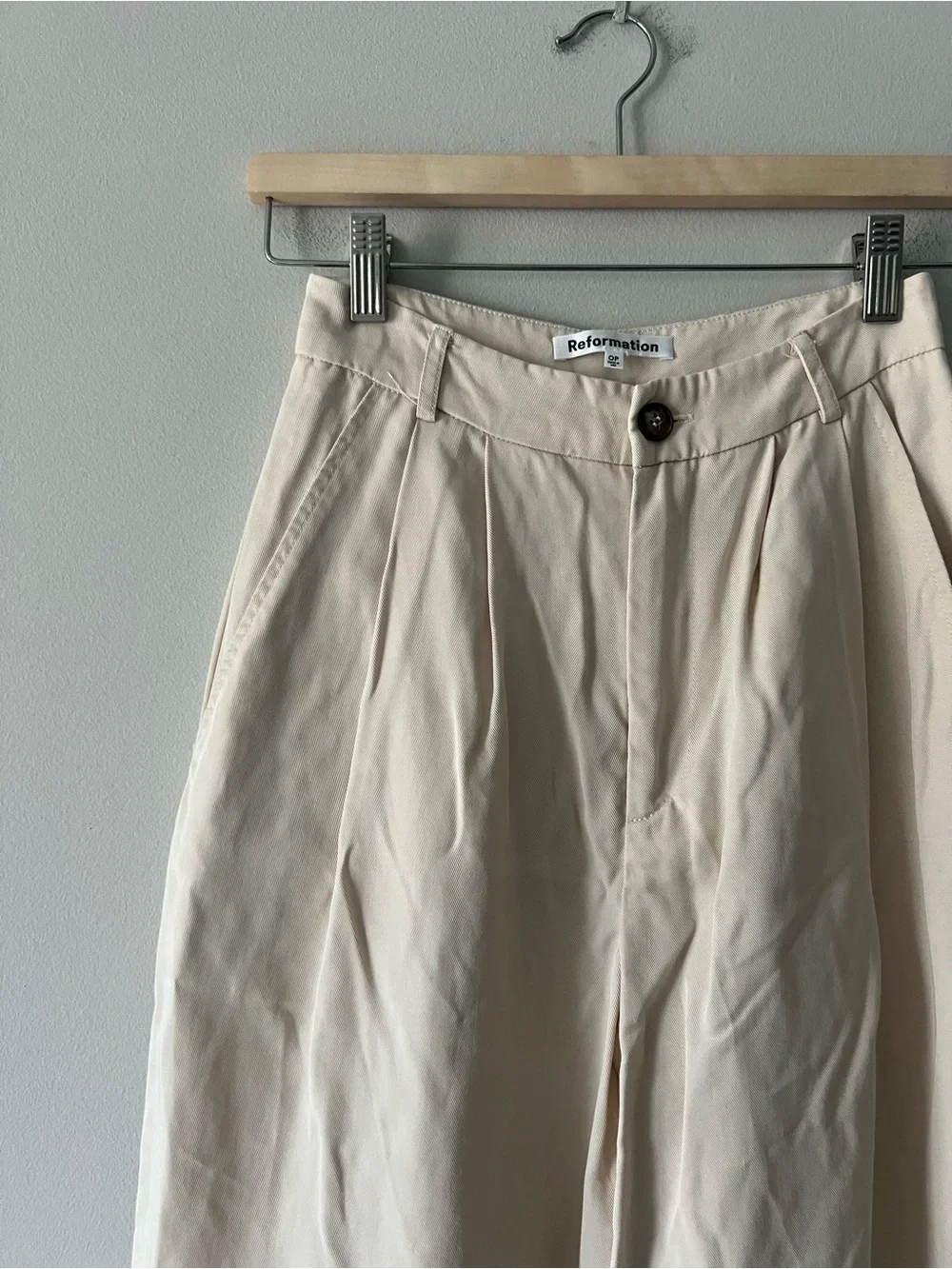 Reformation Mason Pant Oyster 0P Petite Tencel Wide Leg Pleated Trousers